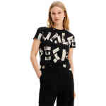 Black short sleeve t shirt with arty desigual writing in warm white over it available online at ShoeBeDoo