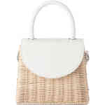 White and wicker top handle bag perfect for teh races or special event available at ShoeBeDoo