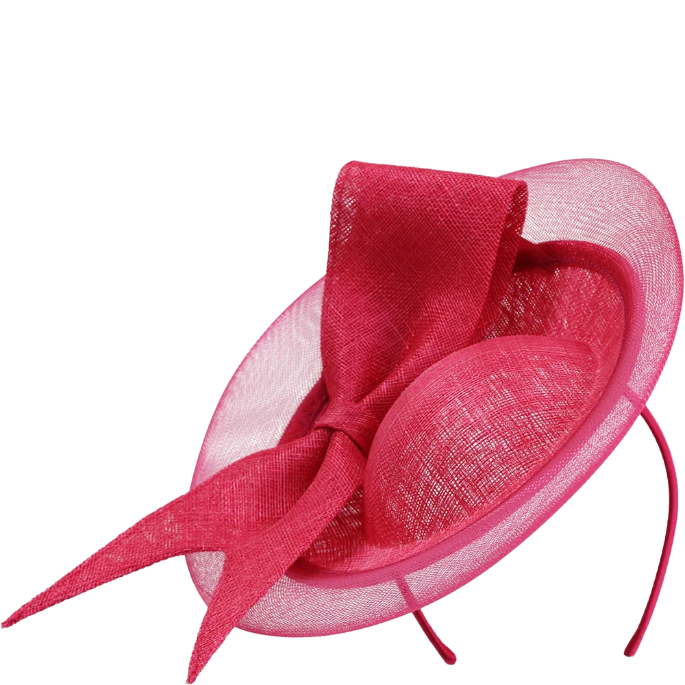 Morgan & Taylor Zoya is a classic hot pink coloured sinamay fascinator sitting on a headband that adds height and dimension to your special event or race day look with an upturned brim and pretty bow detail. Designed by Morgan and Taylor and available online and instore at ShoeBeDoo