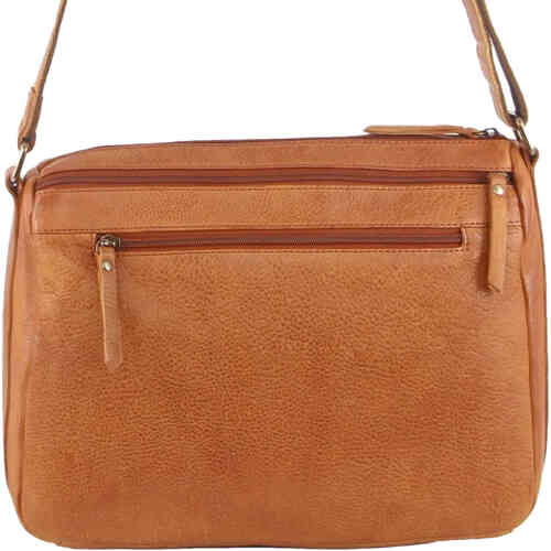 Cognac leather crossbody bag made from Italian leather with lots of zippered compartments for security and to help get you organised. Buy Milleni Italian leather bags crossbodies and backpacks at ShoeBeDoo