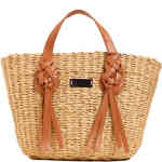 An angular shaped medium basket bag with two tan vegan leather grip handle straps featuring lovely braided detailing.. ShoeBeDoo is an authorised stockist of Gaimo espadrille shoes and bags.