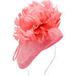 Morgan & Taylor Elisabeth Candy Pink Fascinator is a stunning sinamay beret style adorned with height giving flowers and quills made from feathers. Sits on a headband. Designed by Morgan and Taylor and available online and instore at ShoeBeDoo. Official stockist in Australia