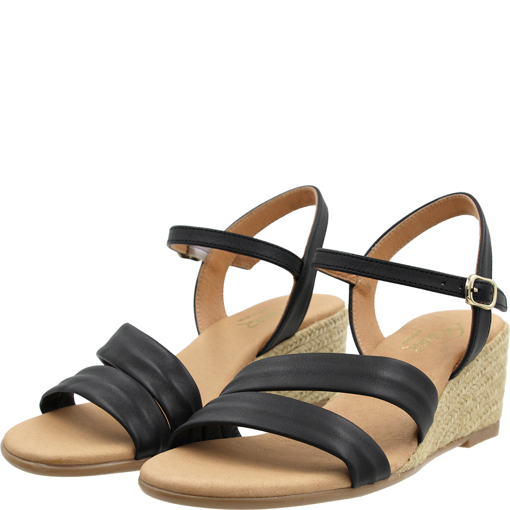 Pinaz Black Leather Espadrille Wedges 518/5 ShoeBeDoo