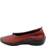 A ballet flat made of vegan soft stretchy upper called Lytech, with a toggle for the perfect fit. It is a dark lovely red. Double arch support, non slip sole, padded footbed. Made in Portugal by Arcopedico and available instore and online at ShoeBeDoo Official Stockist in Australia