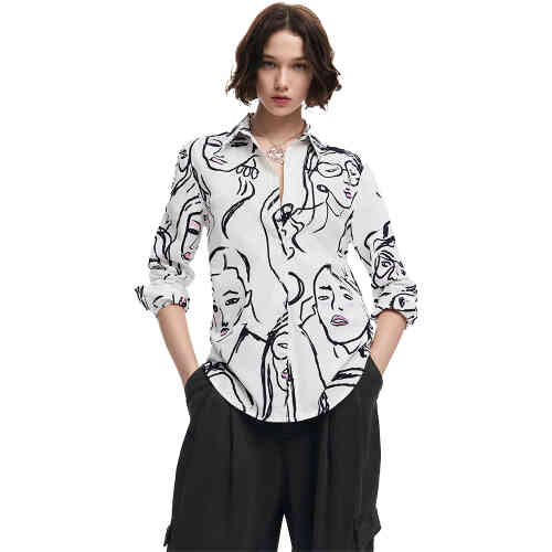 A regular fit white cotton shirt with large faces hand drawn graphics in black, with some having the lips in soft pink. So artful! Designed by Desigual in Spain and available in Australia and New Zealand online and instore at ShoeBeDoo Official Stockist
