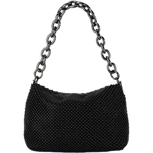 A roomy mini bag with a small top foldover that pulls apart to reveal a roomy interior. Two handles - one short to grab in a thicker gunmetal chain, and one slender and detachable and longer to slip over your shoulder. Designed by Olga Berg and available online and instore at ShoeBeDoo Official Olga Berg Stockist in Australia