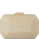 A hard case clutch with a bevelled facade, and top lock closure with gold toned hardware, this is finished in a metallic thread textile for a gold yet subtle gold tone. Designed by Olga Berg and available online and instore at ShoeBeDoo Official Olga Berg Stockist in Australia