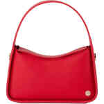 A small bag with a curved top handle design made from a textured vegan leather fabrication that is durable and eye-catching in a tomato based red. Designed by Olga Berg and available online and instore at ShoeBeDoo Official Olga Berg Stockist in Australia
