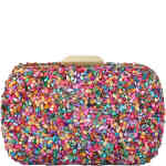 Olga Berg Savannah Natural Pebble Clutch is a hard case bag encrusted with multi coloured pebbles and a hint of crystal. Rectangular in shape with round edges, and a gold toned brushed fram and lock closure. Designed by Olga Berg and available online and instore at ShoeBeDoo Official Olga Berg Stockist in Australia