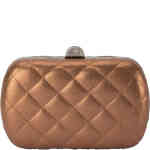 A hard case clutch with rounded edges in a rectangular shape. TIt features soft quilted dark copper metallic quilted leather. Designed by Olga Berg and available online and instore at ShoeBeDoo Official Olga Berg Stockist in Australia