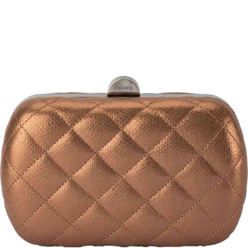 A hard case clutch with rounded edges in a rectangular shape. TIt features soft quilted dark copper metallic quilted leather. Designed by Olga Berg and available online and instore at ShoeBeDoo Official Olga Berg Stockist in Australia