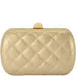A hard case clutch with rounded edges in a rectangular shape. TIt features soft quilted dark gold metallic quilted leather. Designed by Olga Berg and available online and instore at ShoeBeDoo Official Olga Berg Stockist in Australia