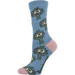 A calf length sock with soft pink toes and heel, and knitted with the heads of a very curious cartoon emu on a sky blue background. ShoeBeDoo is an authorised stockist of Bamboozld Socks in Australia and New Zealand.