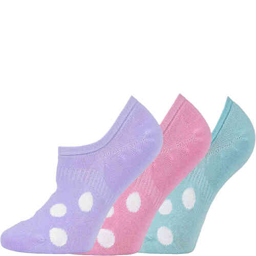 A three pair pack of invisible socks - one lilac one pink one mint with large white dots on them. These are socks for sneakers that you will not see. ShoeBeDoo is an authorised stockist of Bamboozld Socks in Australia and New Zealand.