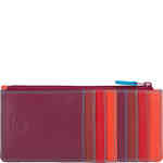 A slender wallet with a top zip closure to hold notes,. The front and the back have 15 credit slots in total, in soft nappa leather of burgundy, red and orange, with a hint of blue. There is also a clear ID window. ShoeBeDoo is an authorised retailer of myWalit in Australia and New zealand.