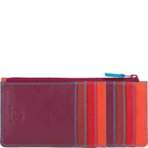A slender wallet with a top zip closure to hold notes,. The front and the back have 15 credit slots in total, in soft nappa leather of burgundy, red and orange, with a hint of blue. There is also a clear ID window. ShoeBeDoo is an authorised retailer of myWalit in Australia and New zealand.