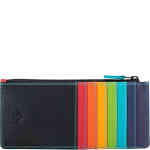 A slender wallet with a top zip closure to hold notes,. The front and the back have 15 credit slots in total, in soft nappa leather of primarily black, with leather tabs for the credit cards inn red, orange, yellow, green and blues. There is also a clear ID window. ShoeBeDoo is an authorised retailer of myWalit in Australia and New zealand.