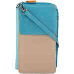 A compact yet very practical zip around phone wallet. The front is dark teal with soft taupe. The zip around reveals a double sided glory of 16 credit card slots, a pen, and behind which is a full width and deep slip pocket for notes and receipts. The colours of each credit card slot and note slip pocket are a perfect combination of dark teal, dark blue, soft orange, orange and taupe. On the back is a serrate large zip pocket for coins and a key. Designed in Italy by mywalit, available instore and online at ShoeBeDoo in Australia who is an Official Stockist