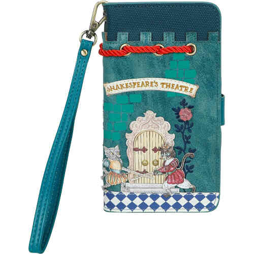 A flexible to suit most phone types and most models, this is a fold out style phone case that has Hamlet kitty artwork on the front, inside there are credit card slips and a note pocket, and it is made from different greens ! Shakespeares Hamlet indeed !. ShoeBeDoo is an authorised retailer stockist of Vendula London in Australia and New Zealand.