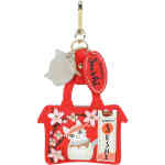 A key charm in the shape of a little house that is a vibrant red, and features a white cat sushi chef under an appliqué cherry blossom and a cat's head dangle. Vegan and cruelty free. ShoeBeDoo is an official stockist of Vendula London bags and wallets in Australia and New zealand
