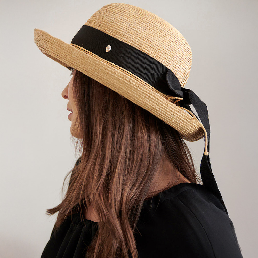 Helen Kaminski Newport SB Natural Midnight Raffia Hat - ShoeBeDoo