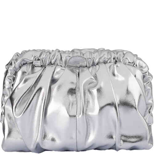 A soft ruched shiny metallic dome shaped bag with a pull apart top frame that opens to reveal a really roomy soft slouchy interior. Designed by Olga Berg and available online and instore at ShoeBeDoo Official Olga Berg Stockist in Australia and New Zealand