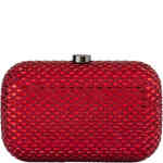 This east west rectangular round edged hard case clutch is covered in soft burgundy satin with rich red crystals and than embellished in marquis cut clear sparkling crystals with maximum impact. Designed by Olga Berg and available online and instore at ShoeBeDoo Official Olga Berg Stockist in Australia and New Zealand