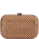 This east west rectangular round edged hard case clutch is covered in chocolate satin with copper crystals and than embellished in marquis cut clear sparkling crystals with maximum impact. Designed by Olga Berg and available online and instore at ShoeBeDoo Official Olga Berg Stockist in Australia and New Zealand