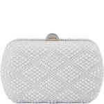 An east west hard case clutch with rounded edges, and thoroughly encrusted in faux pearls in diamond shaped patterns. ShoeBeDoo is an Official Stockist of Olga bErg in Australia and New Zealdn