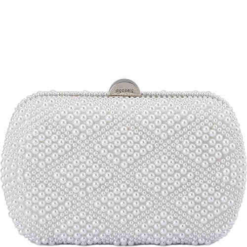 An east west hard case clutch with rounded edges, and thoroughly encrusted in faux pearls in diamond shaped patterns. ShoeBeDoo is an Official Stockist of Olga bErg in Australia and New Zealdn
