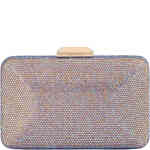 A multifaceted multi coloured crystal clutch with hues of taupe, pale blue, magenta, lilac and chartreuse in a hard case east west clutch. Designed by Olga Berg and available online and instore at ShoeBeDoo Official Olga Berg Stockist in Australia and New Zealand