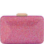 A multifaceted multi coloured crystal clutch with hues of pink, orange, lilac and chartreuse in a hard case east west clutch. Designed by Olga Berg and available online and instore at ShoeBeDoo Official Olga Berg Stockist in Australia and New Zealand