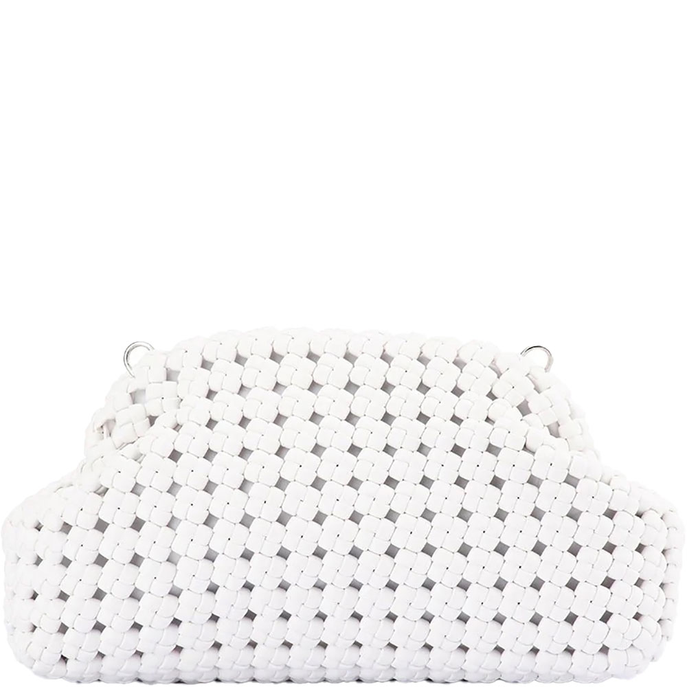 Olga-Berg-everly-hand-woven-clutch-white-Buy-Online-at-ShoeBeDoo-2 A soft hand woven textured white clutch bag that is all matt black, made from soft vegan leather, and features multiple chains to wear at different lengths. Designed by Olga Berg and available online and instore at ShoeBeDoo Official Olga Berg Stockist in Australia and New Zealand