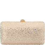 Olga Berg Kira Champagne Crystal Hotfix Crystal Clutch is a large east west hard case clutch covered in a graduated design of soft gold crystals for maximum impact. Designed by Olga Berg and available online and instore at ShoeBeDoo Official Olga Berg Stockist in Australia and New Zealand