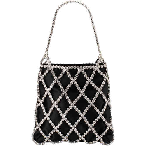 This is a pouch style bag with a short top handle, in a north south design, covered in a crystal cage of sparkling glass crystals. Designed by Olga Berg and available online and instore at ShoeBeDoo Official Olga Berg Stockist in Australia and New Zealand
