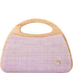 A dome shaped mini bag with a textile front and back and a superb dome shaped wooden frame from the handles all the way around the sides. Designed by Olga Berg and available online and instore at ShoeBeDoo Official Olga Berg Stockist in Australia and New Zealand