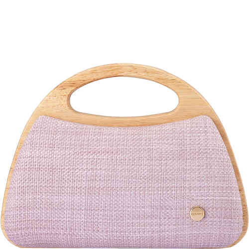 A dome shaped mini bag with a textile front and back and a superb dome shaped wooden frame from the handles all the way around the sides. Designed by Olga Berg and available online and instore at ShoeBeDoo Official Olga Berg Stockist in Australia and New Zealand