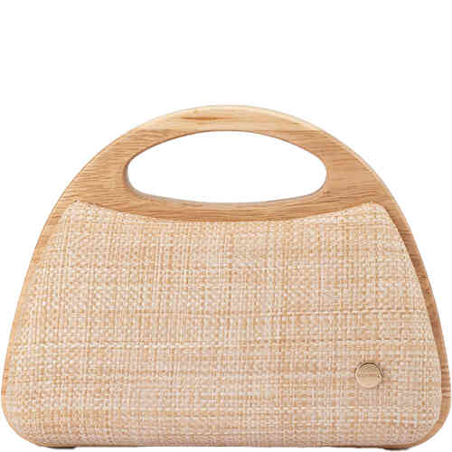 A dome shaped mini bag with a textile front and back and a superb dome shaped wooden frame from the handles all the way around the sides. Designed by Olga Berg and available online and instore at ShoeBeDoo Official Olga Berg Stockist in Australia and New Zealand