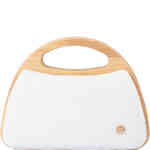 A dome shaped mini bag with a textile front and back and a superb dome shaped wooden frame from the handles all the way around the sides. Designed by Olga Berg and available online and instore at ShoeBeDoo Official Olga Berg Stockist in Australia and New Zealand