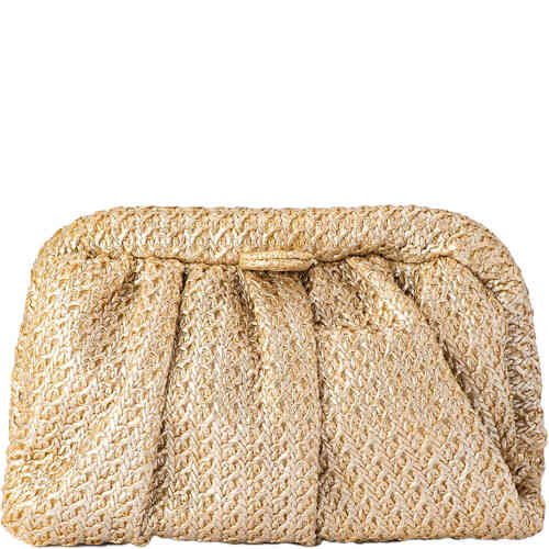 This is a dome shaped bag made from soft woven slightly metallic gold raffia look woven material. Roomy and so pretty! Designed by Olga Berg and available online and instore at ShoeBeDoo Official Olga Berg Stockist in Australia and New Zealand
