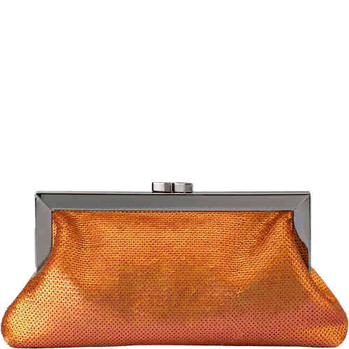 A lightly triangular shape inspired retro style framed clutch bag, made from soft matt shimmery sequins in a soft pewter / shimmery taupe colour. Designed by Olga Berg and available online and instore at ShoeBeDoo Official Olga Berg Stockist in Australia and New Zealand