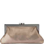 A lightly triangular shape inspired retro style framed clutch bag, made from soft matt shimmery sequins in a soft pewter / shimmery taupe colour. Designed by Olga Berg and available online and instore at ShoeBeDoo Official Olga Berg Stockist in Australia and New Zealand