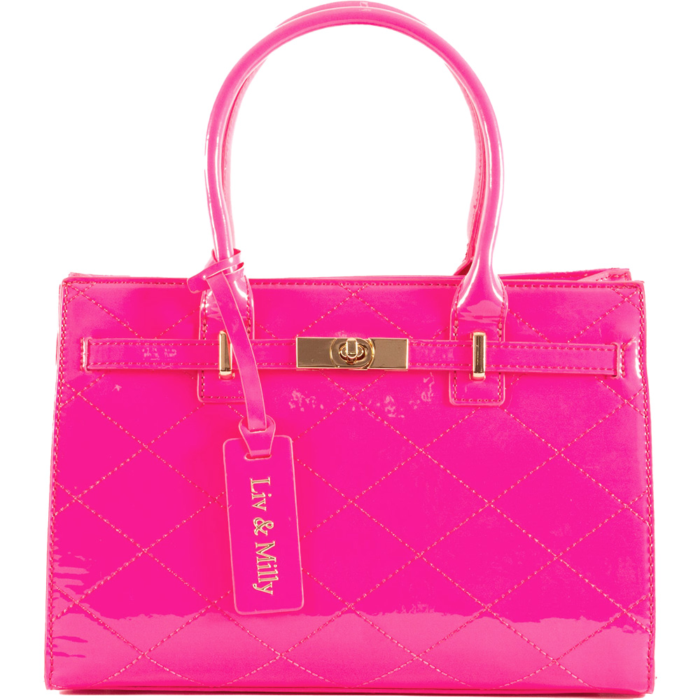 Liv-and-Milly-FLORENCE--Neon-Patent-Pink-Vegan-Handbag-Buy-Online-at-Shoebedoo-Official-Stockist-Australia-and-New-Zealand-2 An east west style handbag with two top handles. this is hot neon pink patent and a standout piece. ShoeBeDoo is an official stockist of Australian designed Liv & Milly vegan bags in Australia and New Zealand.
