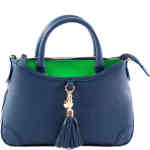 A compact bag made from navy blue soft pebbled vegan leather with a strip of bright emerald green for accent. two outside slip pockets, and a top zip reveals a spacious interior to take all glasses and makeup etc, plus extra pockets abound. ShoeBeDoo is an official stockist of Australian designed Liv & Milly vegan bags in Australia and New Zealand.