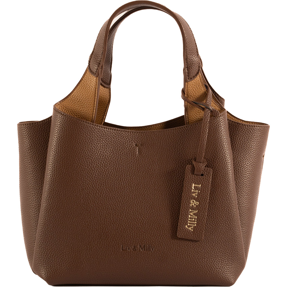 Liv-and-Milly-TAYLOR-Mocha-Vegan-Handbag-Buy-Online-at-Shoebedoo-Official-Stockist-Australia-and-New-Zealand-2 A medium sized bag made from chocolate covered pebbled vegan leather and the intside is a cafe au last colour. 5 Separate compartments two with top ships mean she will organise you and this is perfect for the races or a special event. ShoeBeDoo is an official stockist of Australian designed Liv & Milly vegan bags in Australia and New Zealand.