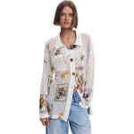 A long length cardigan that is knitted in a warm white in a crochet style so open weave. It has a solar shirt, long sleeves and is printed with vintage style stamps. ShoebeDoo is an authorised stockist of Desigual in Australia and New Zealand