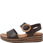 A flatform sandal with a grooved sole unit, two straps across the toes and the arch, a behind ankle strap, and a feature round buckle. `shoeBeDoo is an authorised stockist of Django & Juliette in Australia and New Zealand