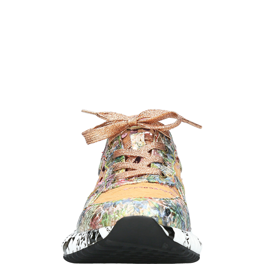 Sneaker Donna Laura Vita Burton 05, Stringate, In Pelle E Tessuto Con Fantasie Floreali, Suola In Gomma