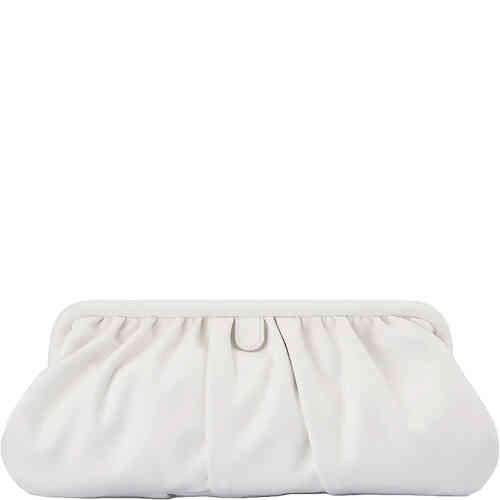 This long white clutch with a slightly angular shape has a top hard frame and a gathered front and back allowing for elegance yet room. uy Olga Berg Clutches instore and online at ShoeBeDoo in Australia and New Zealand. Official Stockist of Olga Berg