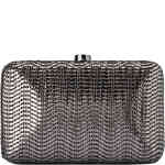 This is a hard pod case covered in woven wave like vegan leather with a subtle metallic sheen in a gorgeous gunmetal. Buy Olga Berg Clutches instore and online at ShoeBeDoo in Australia and New Zealand. Official Stockist of Olga Berg.